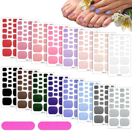 Maitys 352 Pieces 16 Sheets Toenail Polish Stickers Strips Adhesive Toe Nail Wraps Full Wraps Polish Strips DIY Manicure Decal with 2 Pieces Nail Files(Chic Color)