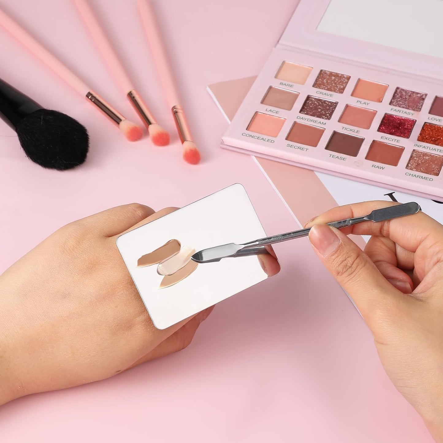 Beauty Spatula, Stainless Steel Makeup Spatula Korean Set Mixing Palette Korean Spatula Set Professional Foundation Cosmetic Palette Nail Art Makeup Tool for Eye Shadow Nail DIY Art