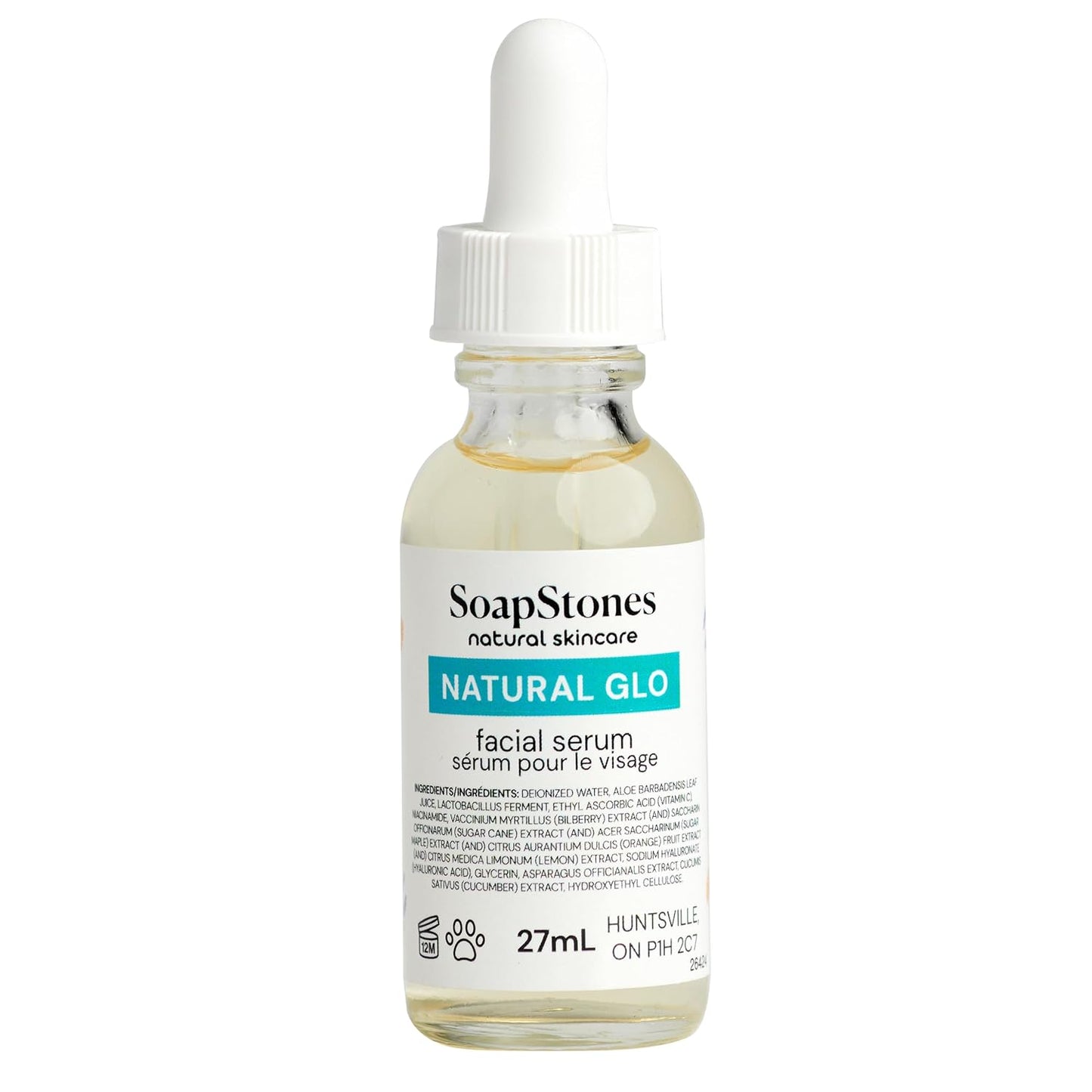 Soapstones Natural Glo Facial Serum - Niacinamide and Hyaluronic Acid Vitamin C Serum - Bilberry, Sugar Cane, Maple, Lemon and Orange Extracts Infused Face Serum