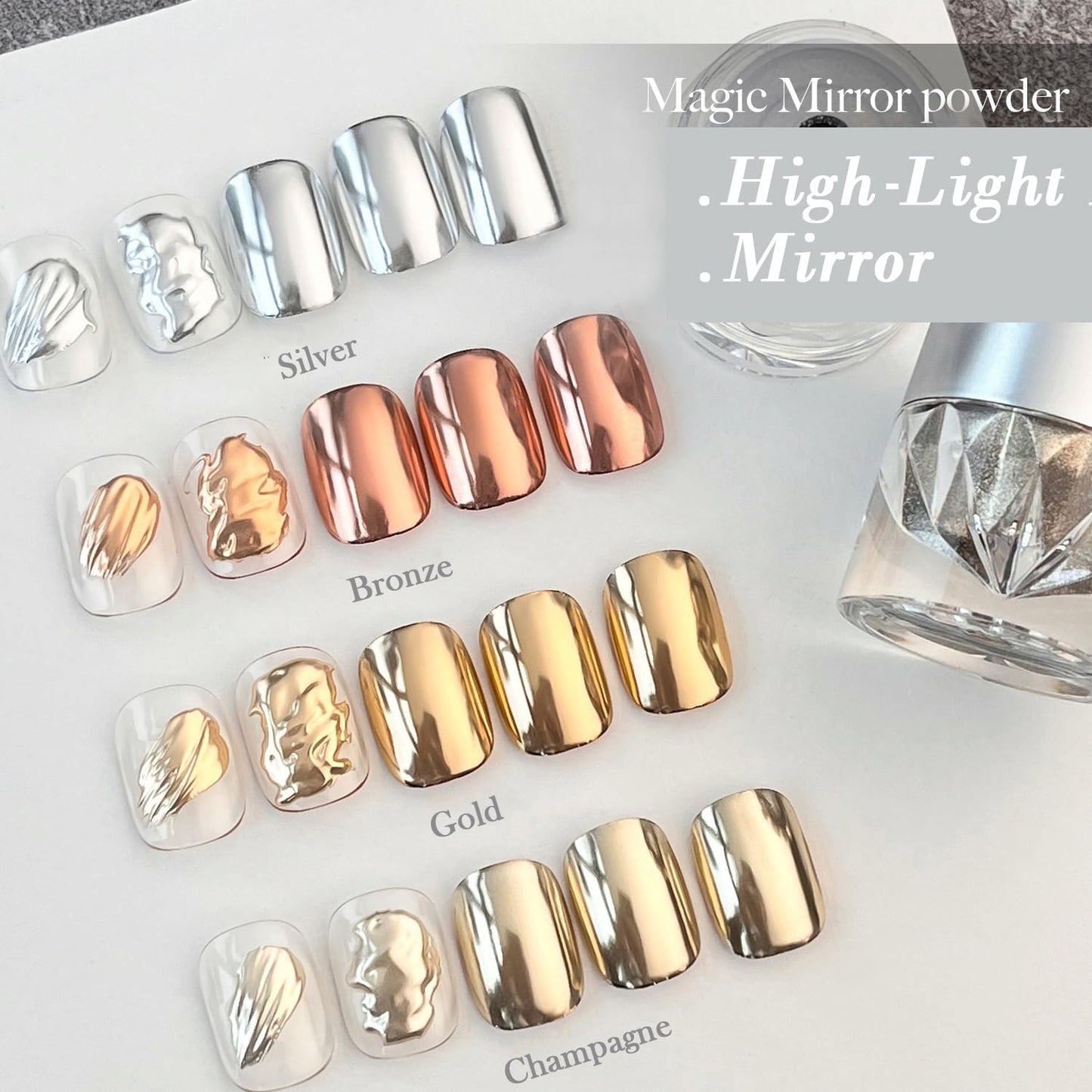 Pretty Diva Chrome Nail Powder - Silver Mirror Effect Nail Chrome Powders, Highlight Metallic Chrome Powder for Nail Art Pigment Chrome Powder for Nails (Silver, 1g)