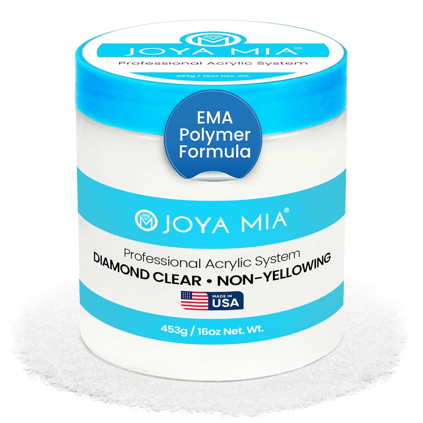 Joya Mia Acrylic Powder for Nails, MMA-Free, Super Adhesion Professional Powder for Flawless & Long-Lasting Nail Enhancements, Easy Application, Vibrant & Stunning Colors - Diamond Clear, 16 oz