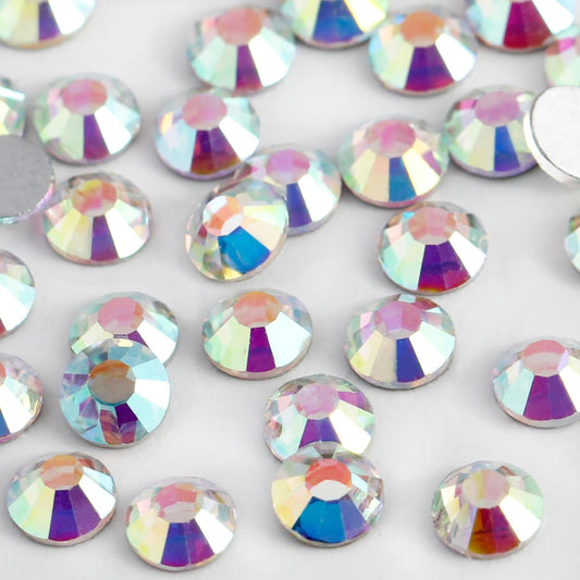 400PCS SS30 Flatback Rhinestones | 12-Facet Diamond-Cut Glass Gems for Nail Art, Clothing, DIY Crafts |Glue-On Decoration Stones with Silver Backing(Crystal AB)
