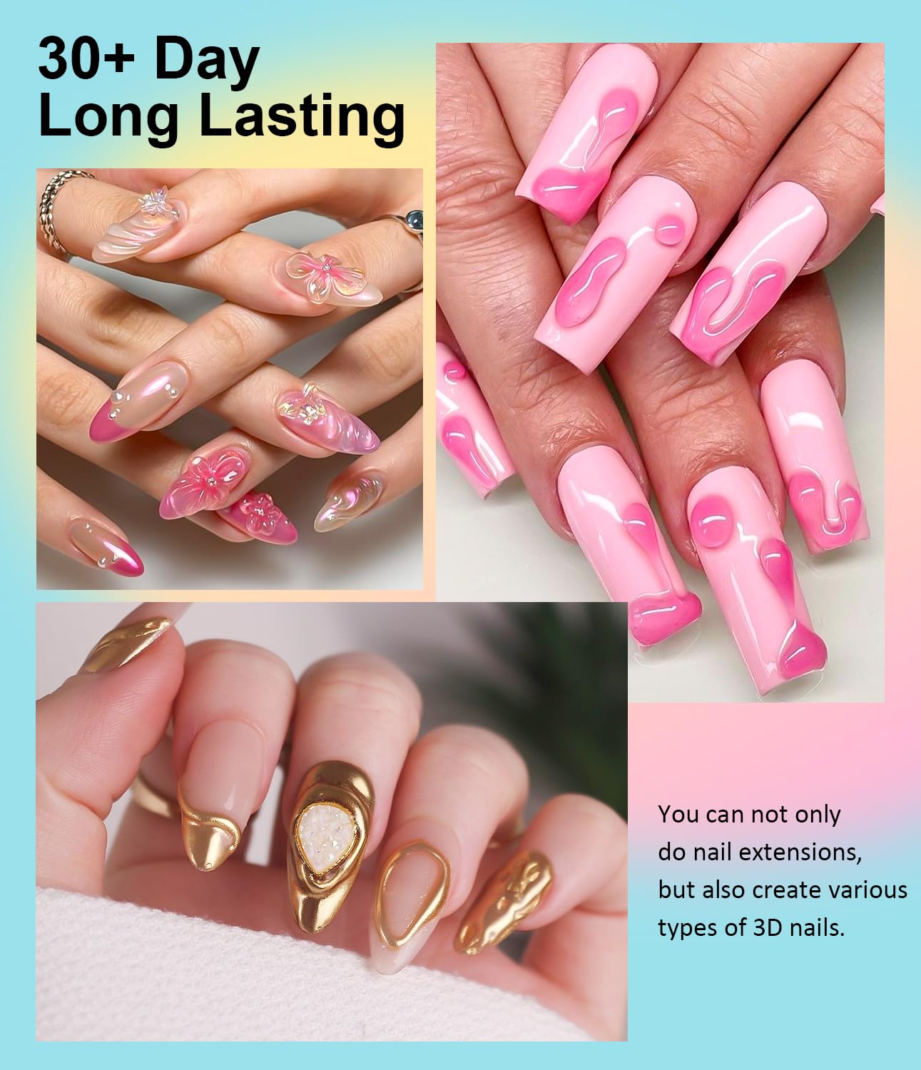 Solid Builder Gel for Nails LEDSUUEI - Pink 3D Nail Gel Sculpting Non-Sticky Hand Carving Glue Extension for Manicure Salon Home Decoration DIY 20g