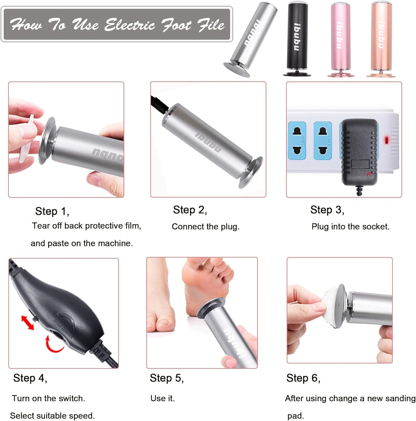 Electric Feet Callus Remover Professional Powerful Foot File Pedicure Grinder Sanders with 60PCS Replacement Sandpaper Discs Heel Scraper for Dead Dry Crack Skin Calluses Speed Adjustable Silver