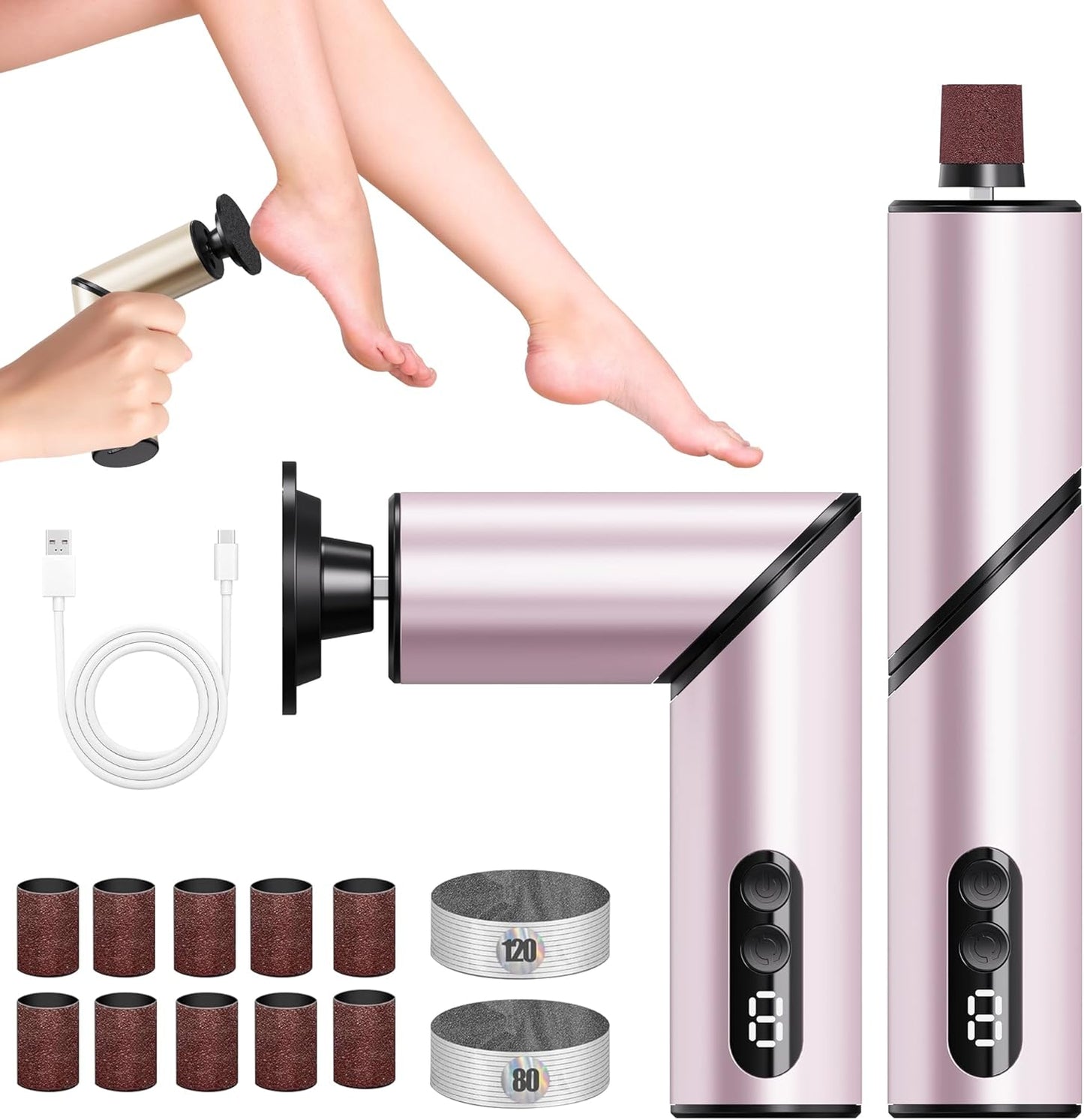 Electric Foot Callus Remover,2 in1 Rechargeable Callus Remover for Feet,9-Speed Wireless Electric Foot File Nail Grinder,Foot Scrubber Pedicure Tools for Dead Skin Dry Cracked Feet(Pink Fold)