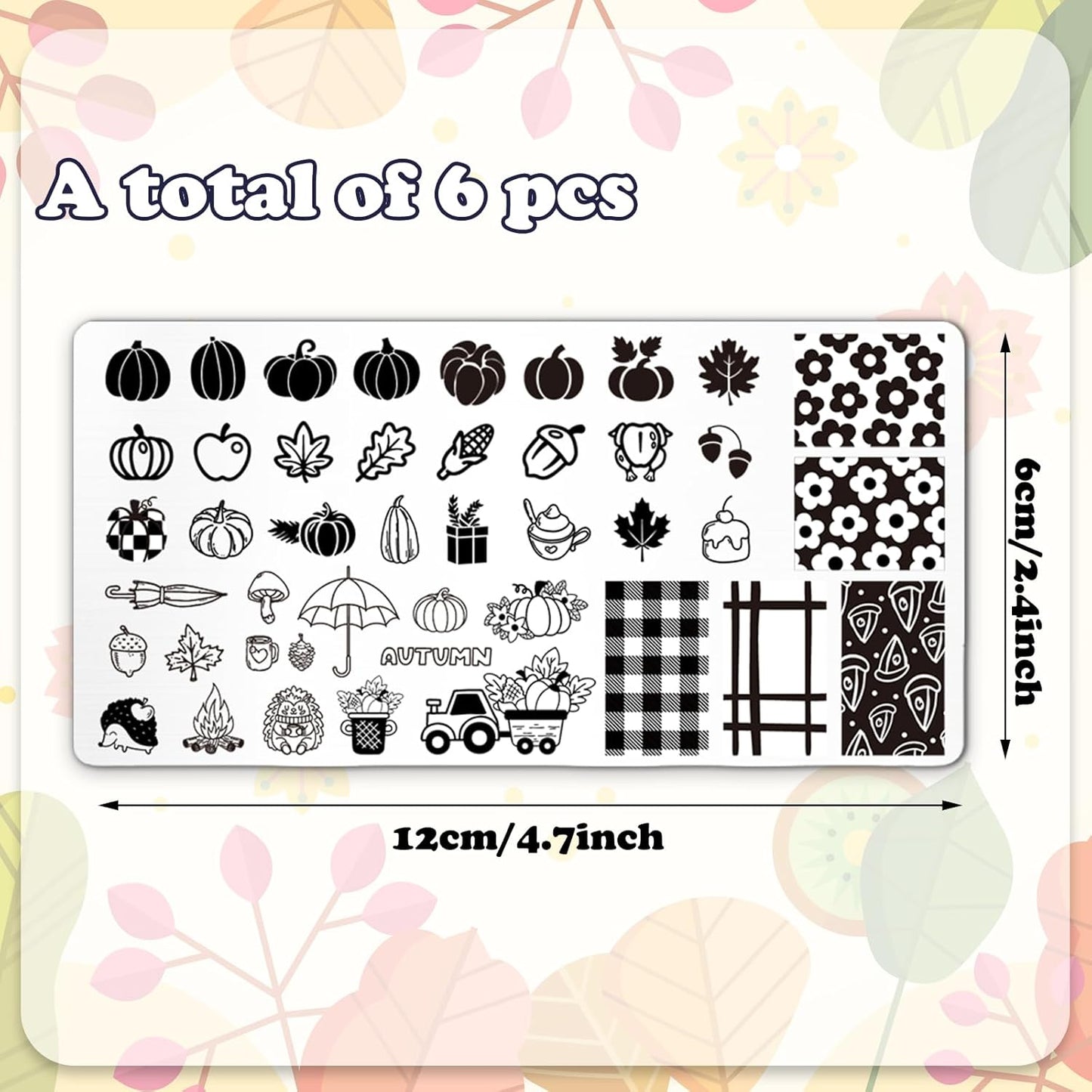 Whaline 6Pcs Fall Halloween Christmas Nail Plates Stamping Set Pumpkin Ghost Snowman Stamp Templates Nail Art Plates for DIY Print Manicure Salon Design