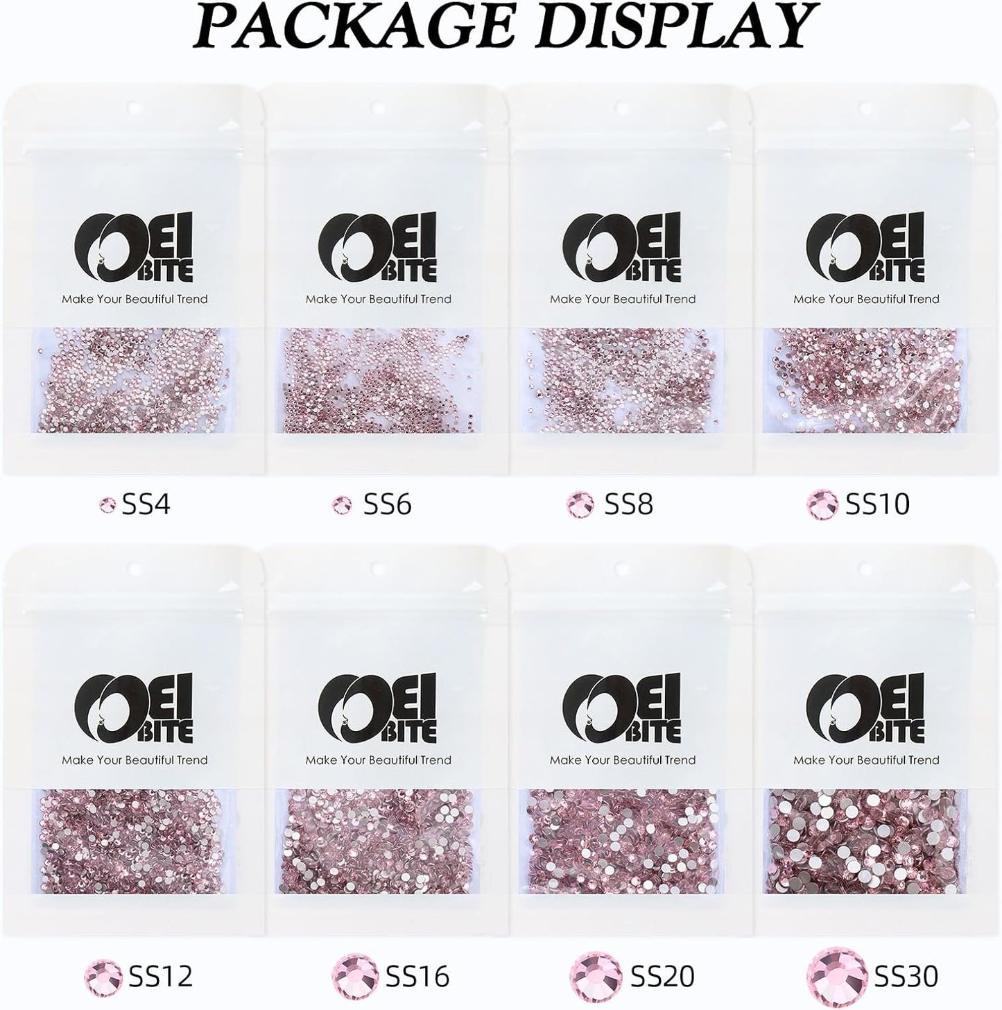 Pink Flatback Rhinestones, Glass Rhinestones for Nail Art and Craft, Glue Fix, Loose Crystal Gemstones(Pink, SS8, 1440pcs, 2.3-2.5mm)