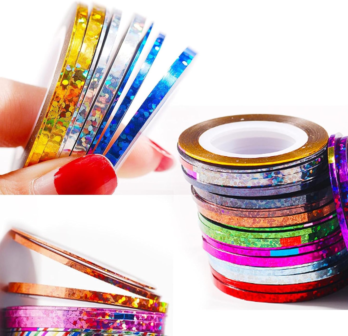 Nail Art Striping Tape Lines Kit 36 pcs 1mm 2mm 3mm Nail Tape Strips for Design DIY Silver Nails Striping Tape (Blue)