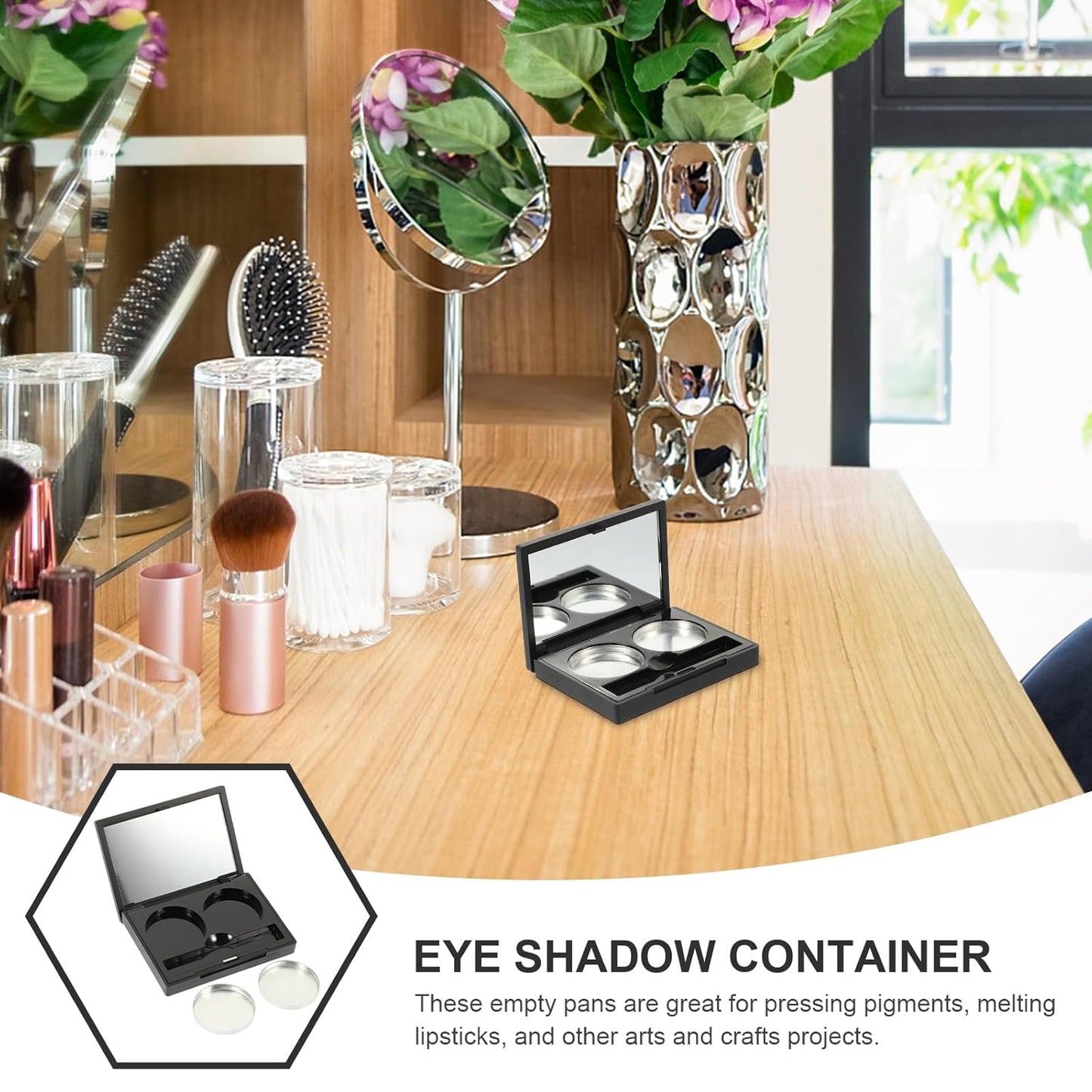 Empty Magnetic Eyeshadow Makeup Palette with 2Pcs Round Metal Pans,Magnetic Makeup Palette, Empty Makeup Palette，Aluminum Blush Empty Magnetic Eyeshadow Case,Customizable Beauty Organizer