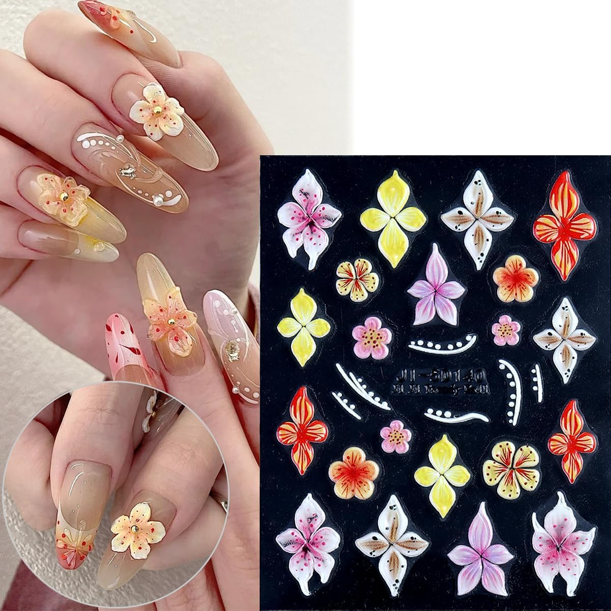 Flower Nail Stickers 5D Embossed Lily Flower Stickers for Nails Hibiscus Self Adhesive Floral Nail Decals Gold Flower Nail Charms Vacation Nail Design Pegatinas para Uñas 4 Sheet