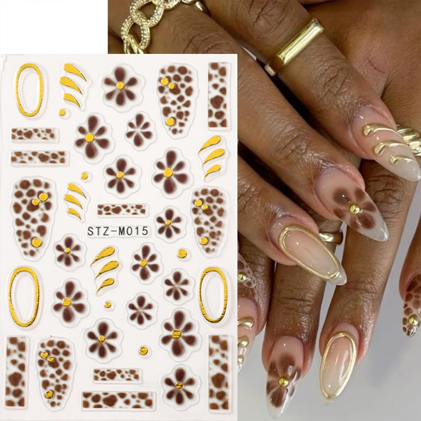 Leopard Print Nail Art Stickers Decals French Tip Nails Stickers 5D Embossed Flower Nails Decal Self-Adhesive Nail Art Decal for Women Manicure Decor