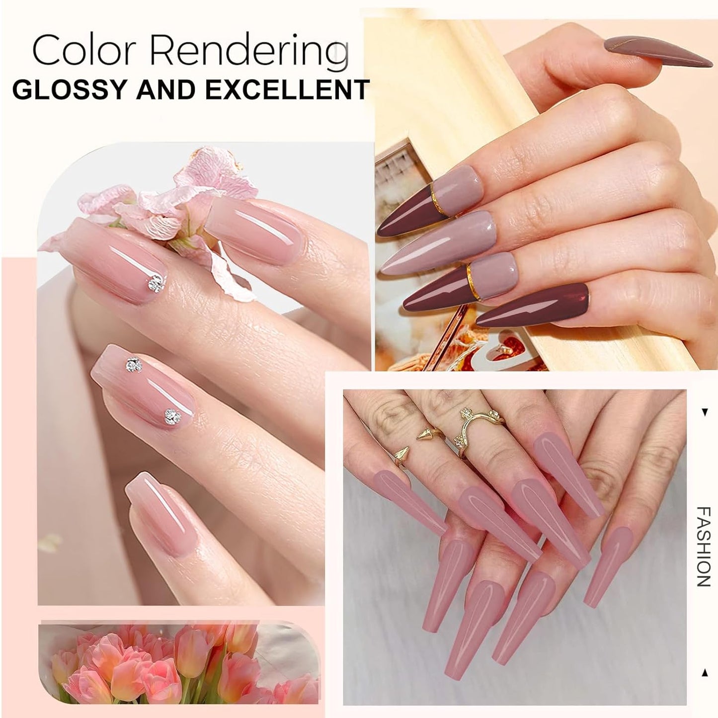 Honey Joy Dip Powder Nail Kit Starter,4 Colors Gentle Nude Brown Pink Neutral Skin Dipping Powder Liquid Set with Base Top Coat for Nail Art Manicure Salon DIY No LED Nail Lamp Needed，Dip-7pcs-07