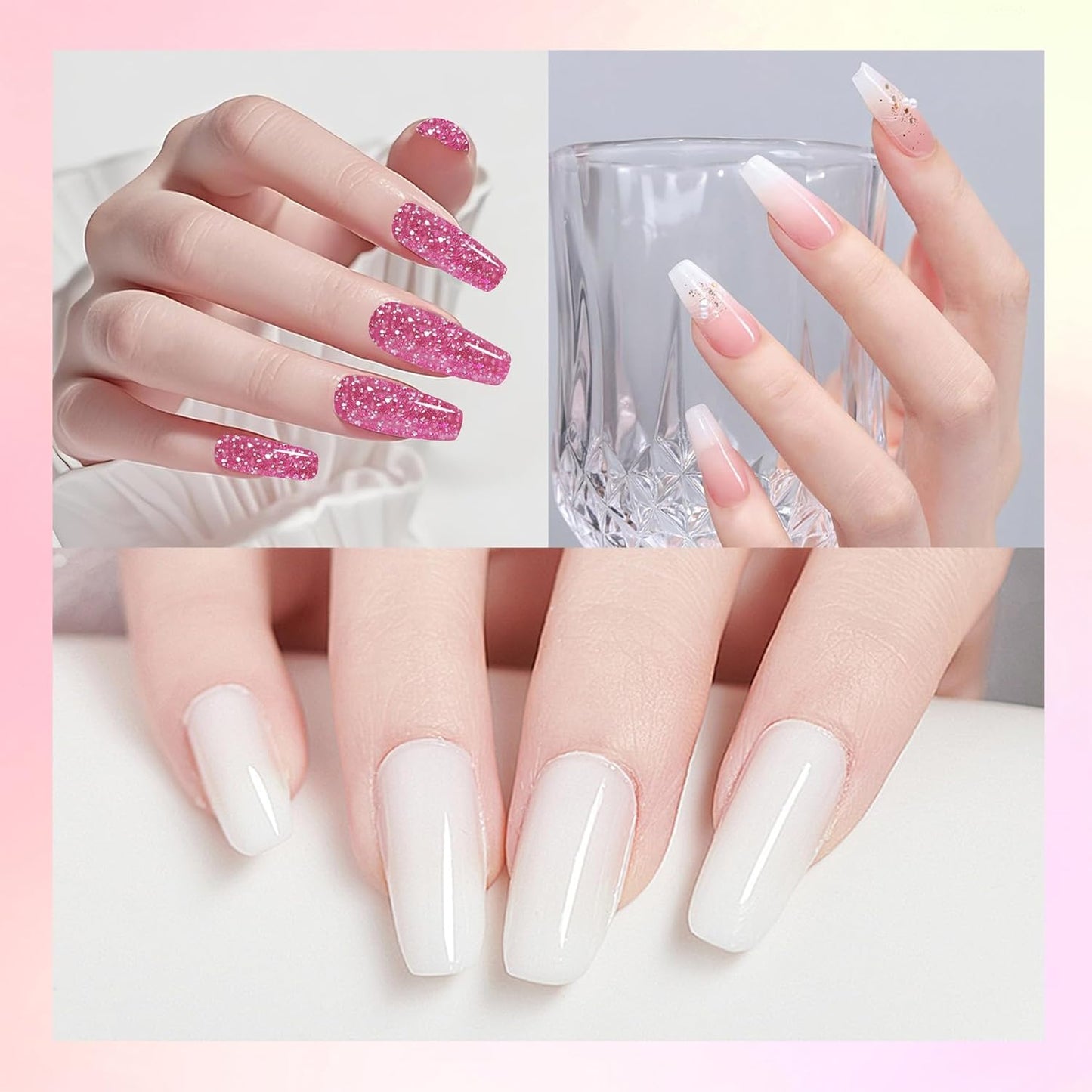 Super Acrylic Powder 28g: 3Pcs Large Capacity Pink Carnation Glitter White Nail Polymer for 3D Art Carving French Extension - 1oz. Pink Lemonade Professional Acrylic Powder No Need Lamp