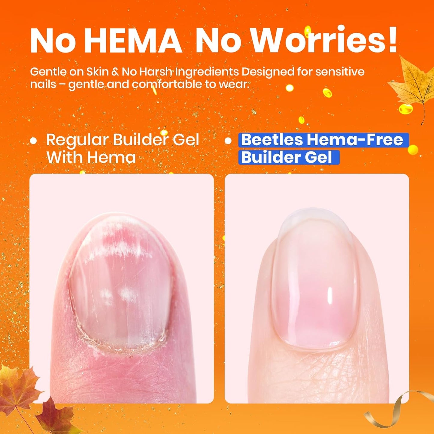 Beetles Builder Gel for Nails HEMA-Free,2 Colors 7 in 1 Clear & Nude Strengthener Gel for Building Nail Apex & Extension LED Lamp Cured Sensitive Nails Friendly for Beginners & DIY Fall Nails Salon