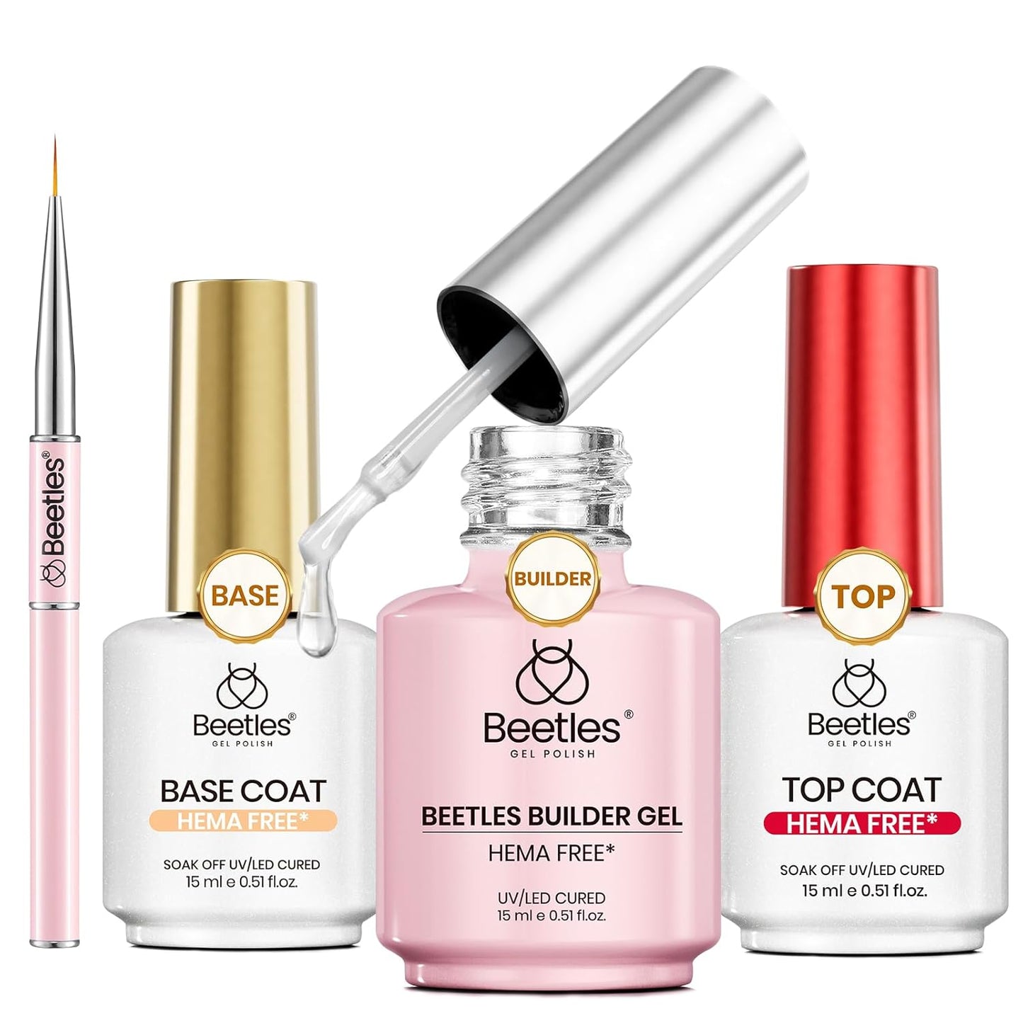 Beetles HEMA Free Builder Nail Gel with No Wipe Top Coat Gel Nail Polish and Base Coat Set for Nails Shine Finish and Long Lasting Upgraded Safe Low-Sensitivity Formula Nail Gifts for Women