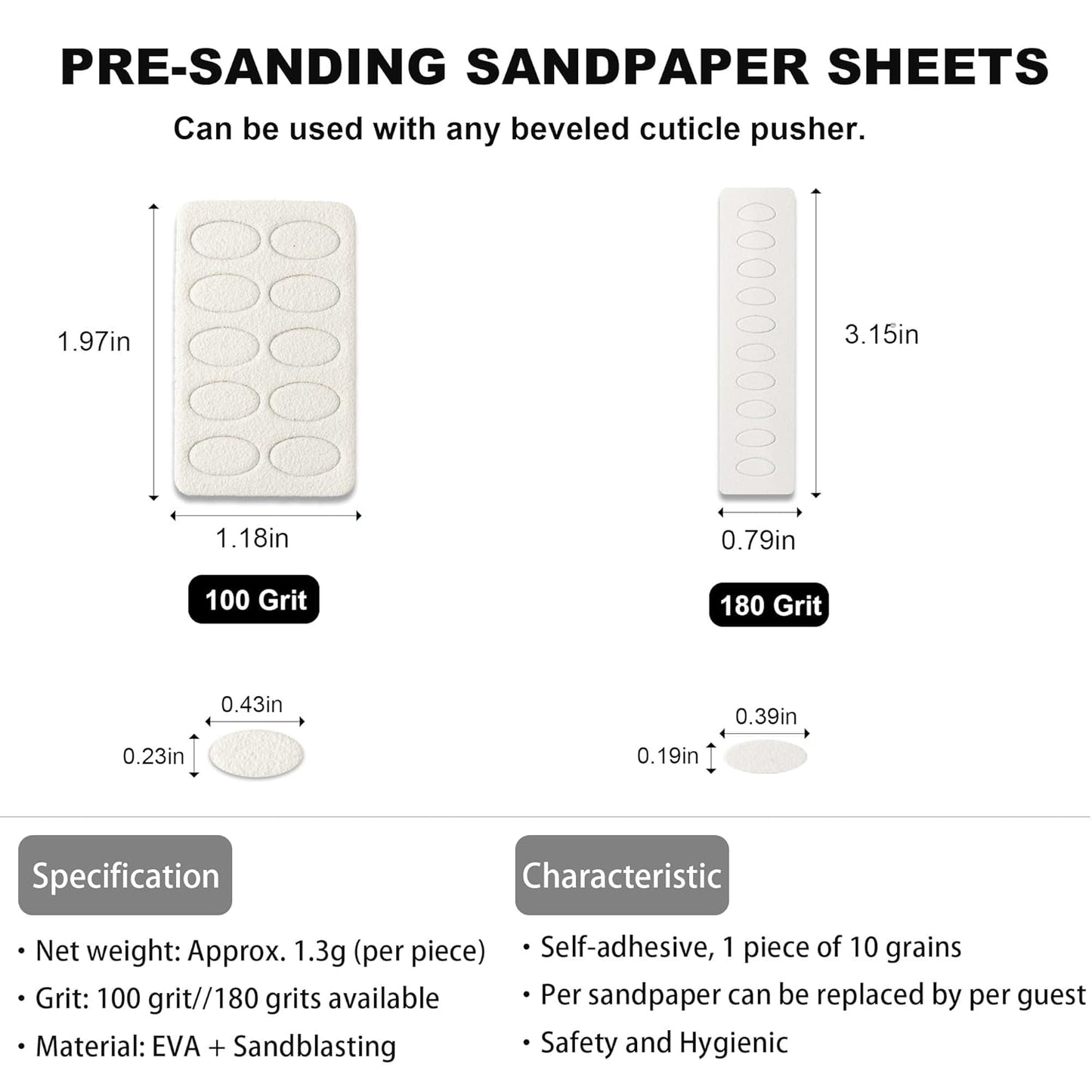 Pre-treatment Cuticle Pusher, Russian Prep Nail Pushers, Dual Ended Cuticle Remover with 100/180 Grit Sandpaper Sheets, Nail Care for Manicure Pedicure Nail Art