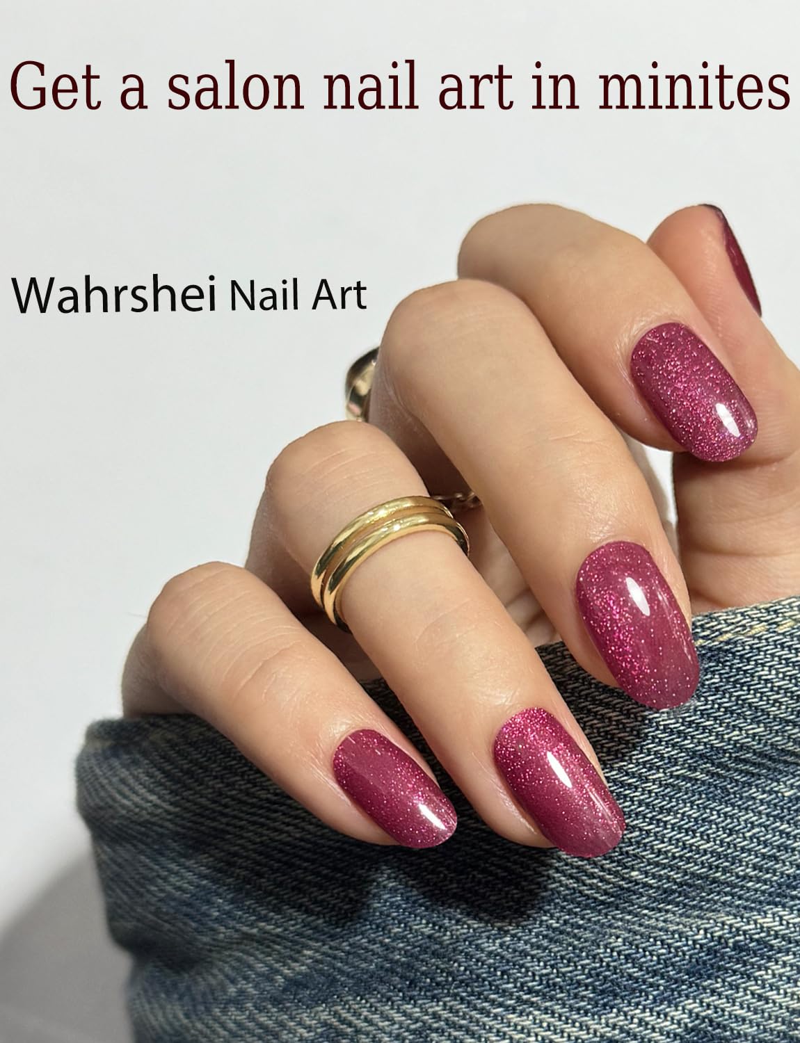 Semi Cured Gel Nail Strips, 20pcs Plum Cat Eye Gel Nail Stickers UV for Home Nails DIY