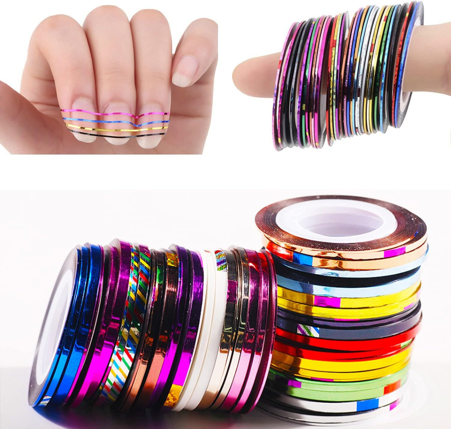 Nail Art Striping Tape Lines Kit 36 pcs 1mm 2mm 3mm Nail Tape Strips for Design DIY Silver Nails Striping Tape (Silver)
