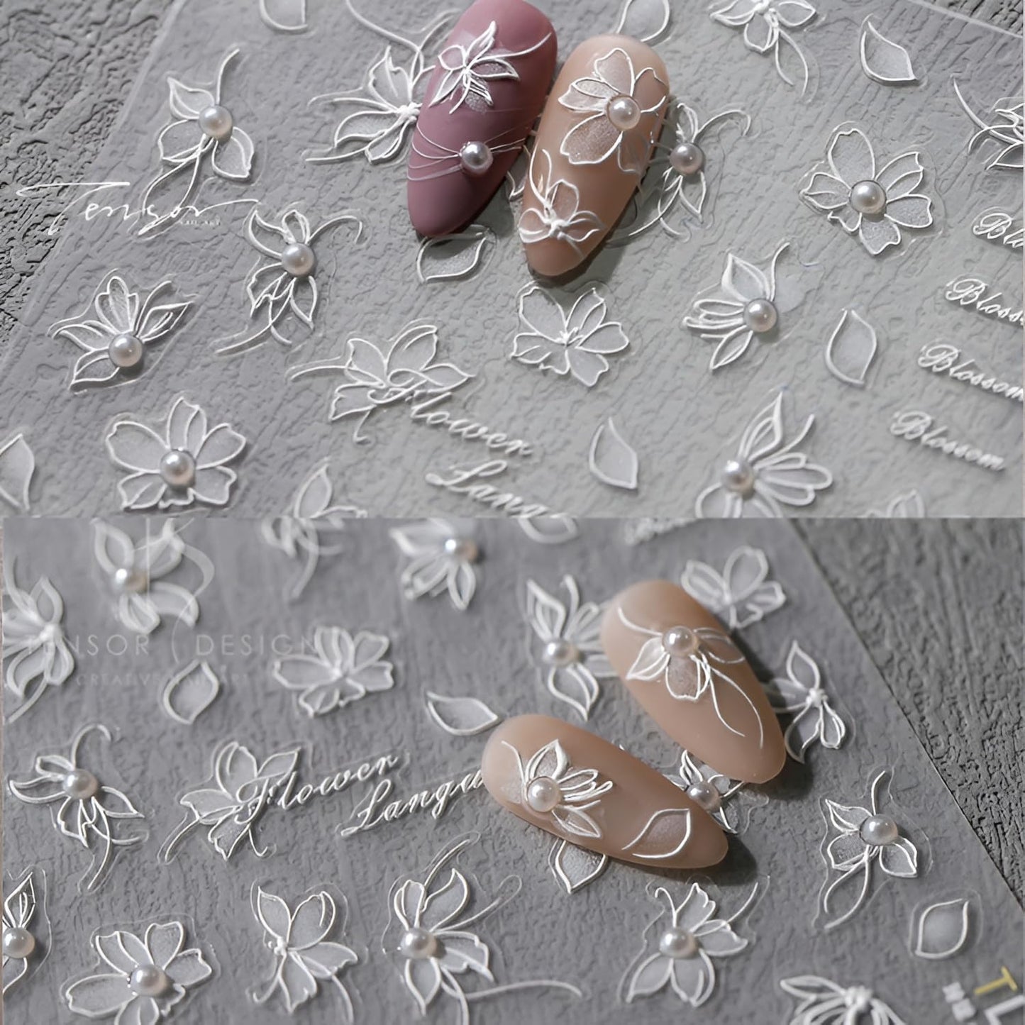 White Flower Nail Art Stickers 5D Embossed Spring Summer Nail Stickers for Nail Art Flower Nail Decals Self Adhesive White Pearl Floral Decoration Accessories for Women Girls