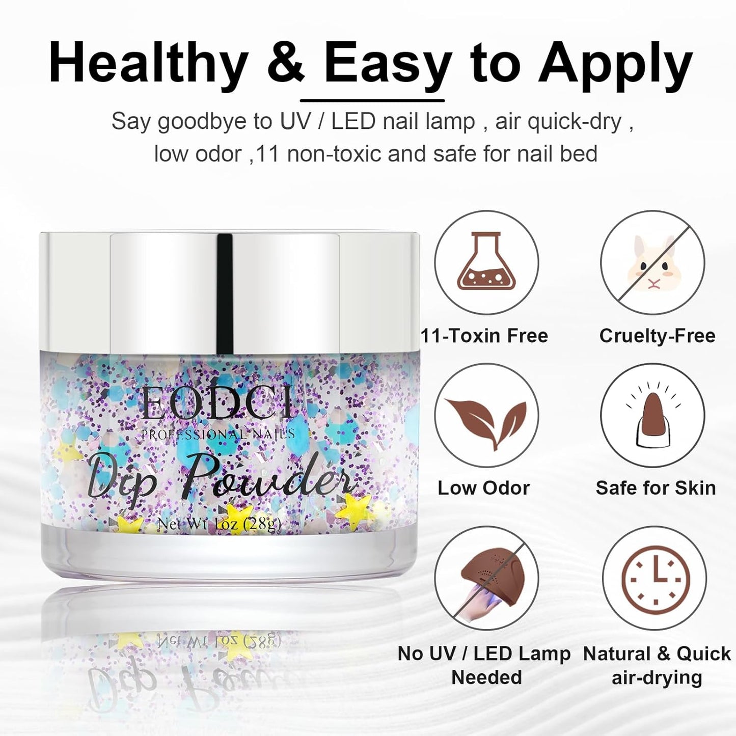 Long Lasting Nail Dip Powder Colors, Lavender Purple Blue Glitter Dipping Powder - No Needed Led Lamp - Art Starter Manicure Beginner DIY Salon Home Gift 1oz