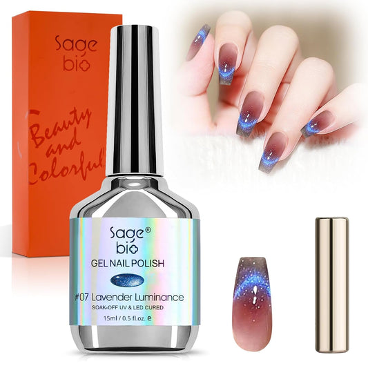 Crushed Diamond Cat Eye Gel Nail Polish with Magnet Stick, 15ml Holographic Glitter Gel, Ideal for DIY Nail Art, Lavender Luminance