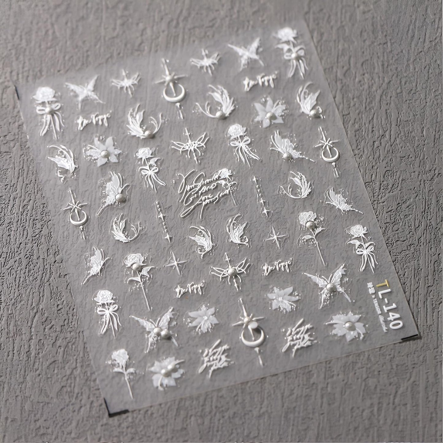 5D Embossed White Butterfly Flower Nail Stickers for Nail Art White Moon Star Nail Art Stickers White Nail Decals with Pearl Design Spring Summer Nail Supplies for Women Girls