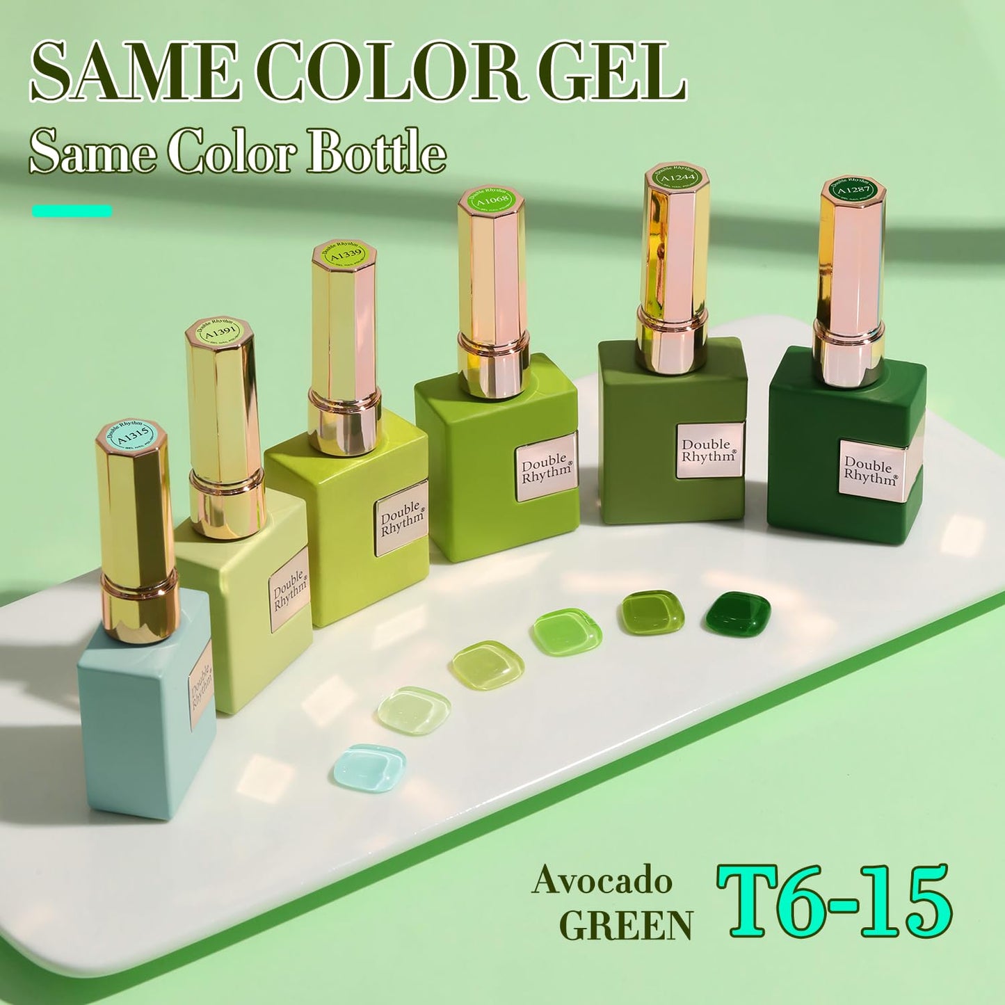 Double Rhythm 6 Pcs 15 ML Gel Polish Set Same Color Same Bottle Soak Off Gel Polish Kit Nail Art Manicure Salon DIY at Home for Women (Light Dark Green Olive Teal-T6-15)
