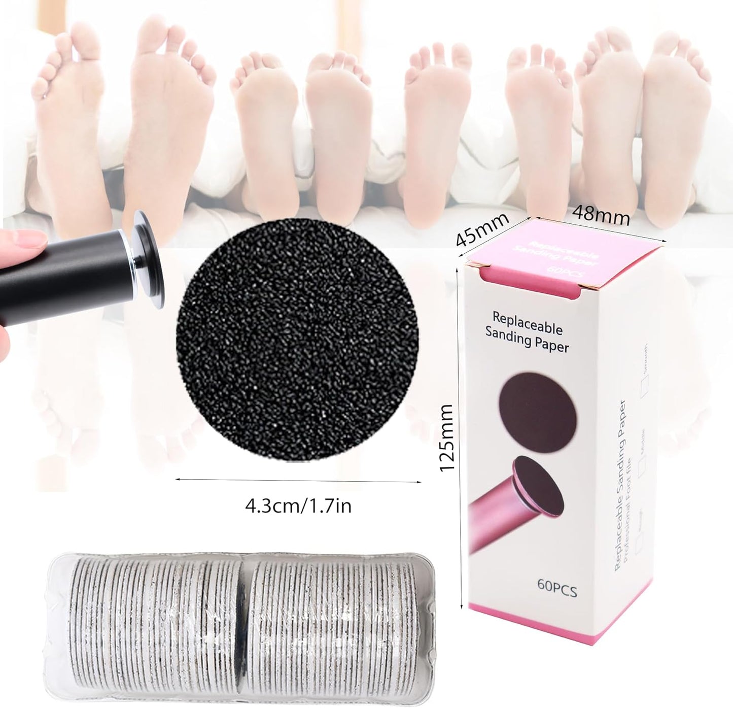 60 Pieces Replacement Sandpaper Pad Disks Discs for Professional Electric Foot File Callus Remover Machine Foot Hard Dead Skin Removal(Extra Coarse 80 Grit)