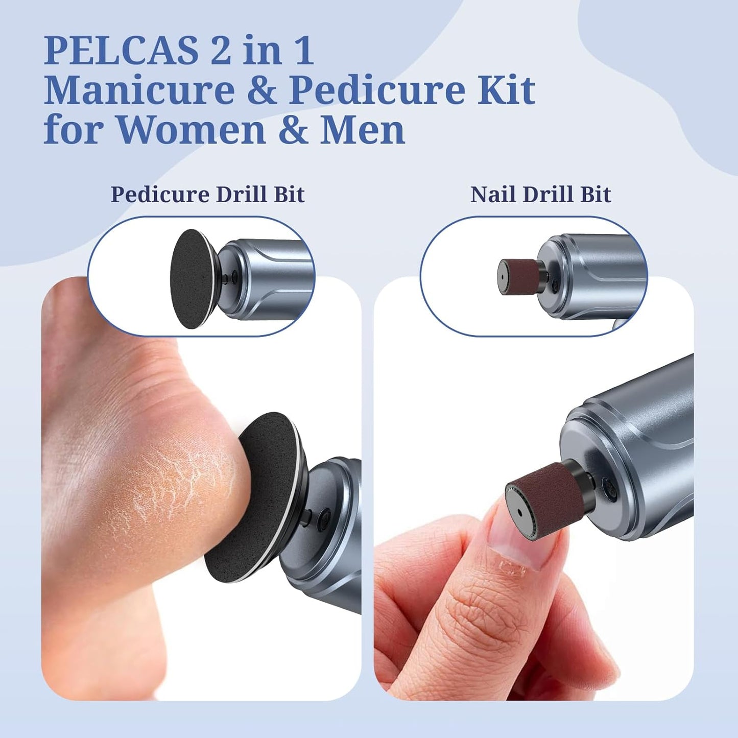 PELCAS Electric Foot Callus Remover with LED Screen, Upgraded Electric Foot File, 2 in 1 Manicure & Pedicure Kit for Women & Men, Cordless Feet Filer for Foot Callus, Thick Nails, Finger Nails Grey