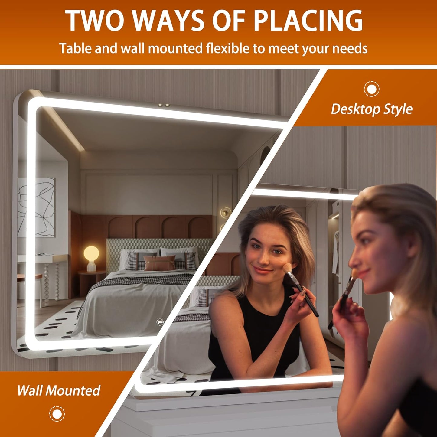 Hasipu Vanity Mirror with Lights, 31.5" x 22" LED Makeup Mirror, Lighted Makeup Mirror with Dimmable 3 Modes, Touch Screen Control Vanity Mirror Round White