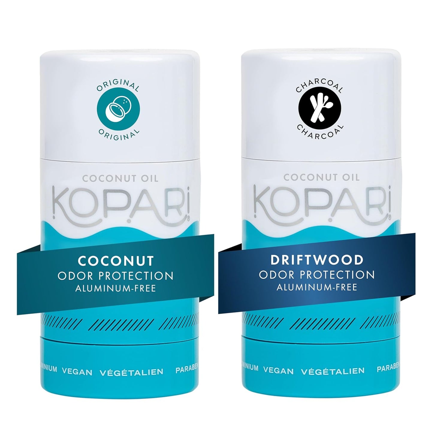 Kopari Aluminum Free Coconut Deodorant, Non Toxic & Clean Plant-Based, No Parabens or Baking Soda, Long Lasting Protection, Original & Charcoal 2 Pack