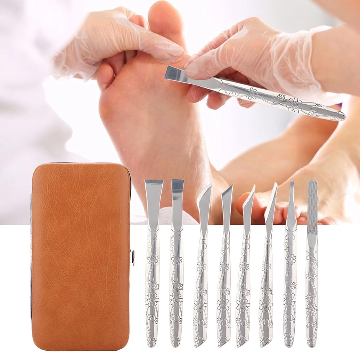 Pedicure Knife Set for Feet, 8Pcs Nail Knife for Ingrown Nails, Stainless Steel Podiatry Tools Professional with PU Leather Box, Callus Scraper Set for Care Feet Grooming