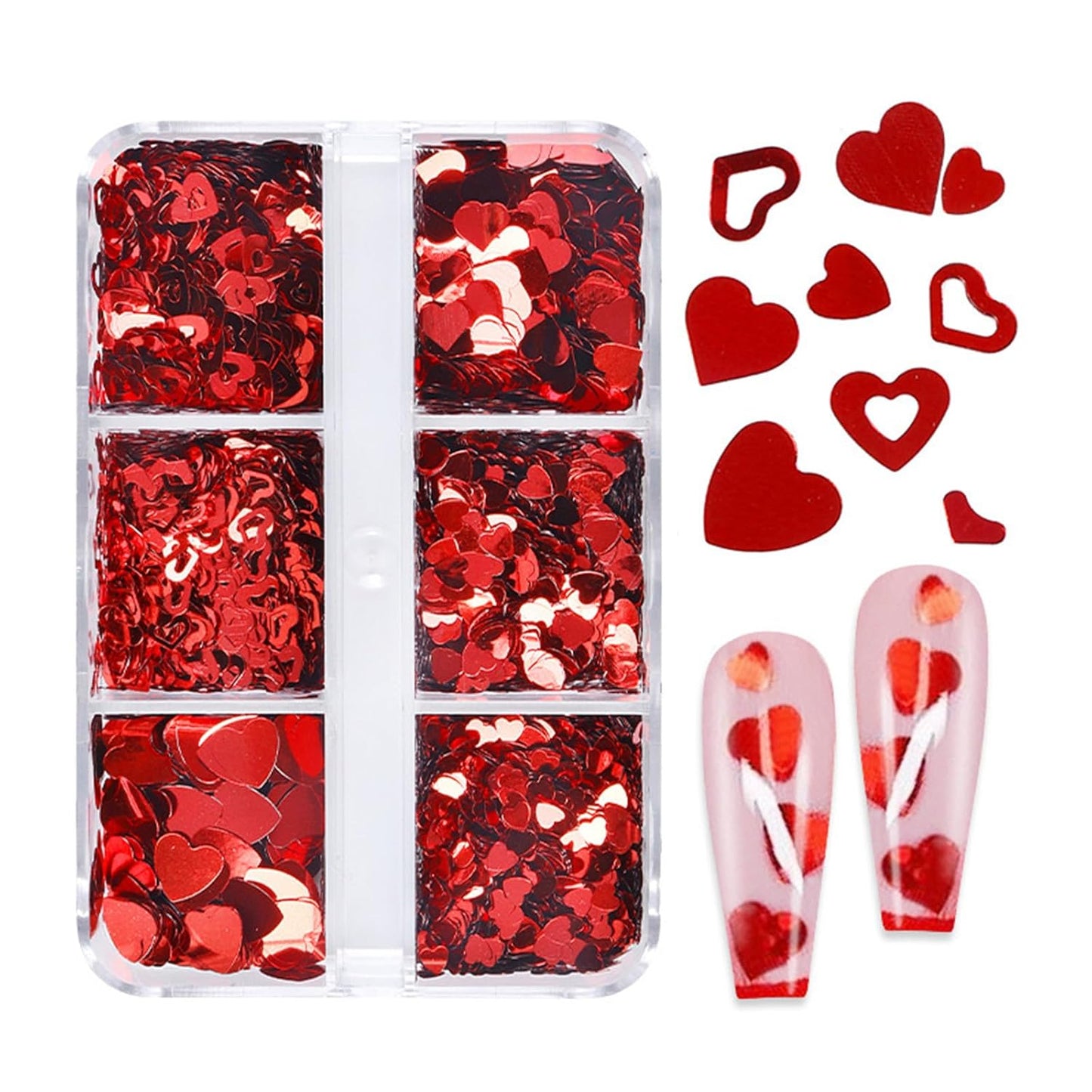 12 Grids Valentine’s Day Nail Art Glitter Sequins 3D Laser Red Pink Heart Glitters Nail Decals，Holographic Love Heart Nail Art Supplies for Women Manicure Charms Decorations Body Makeup Sets