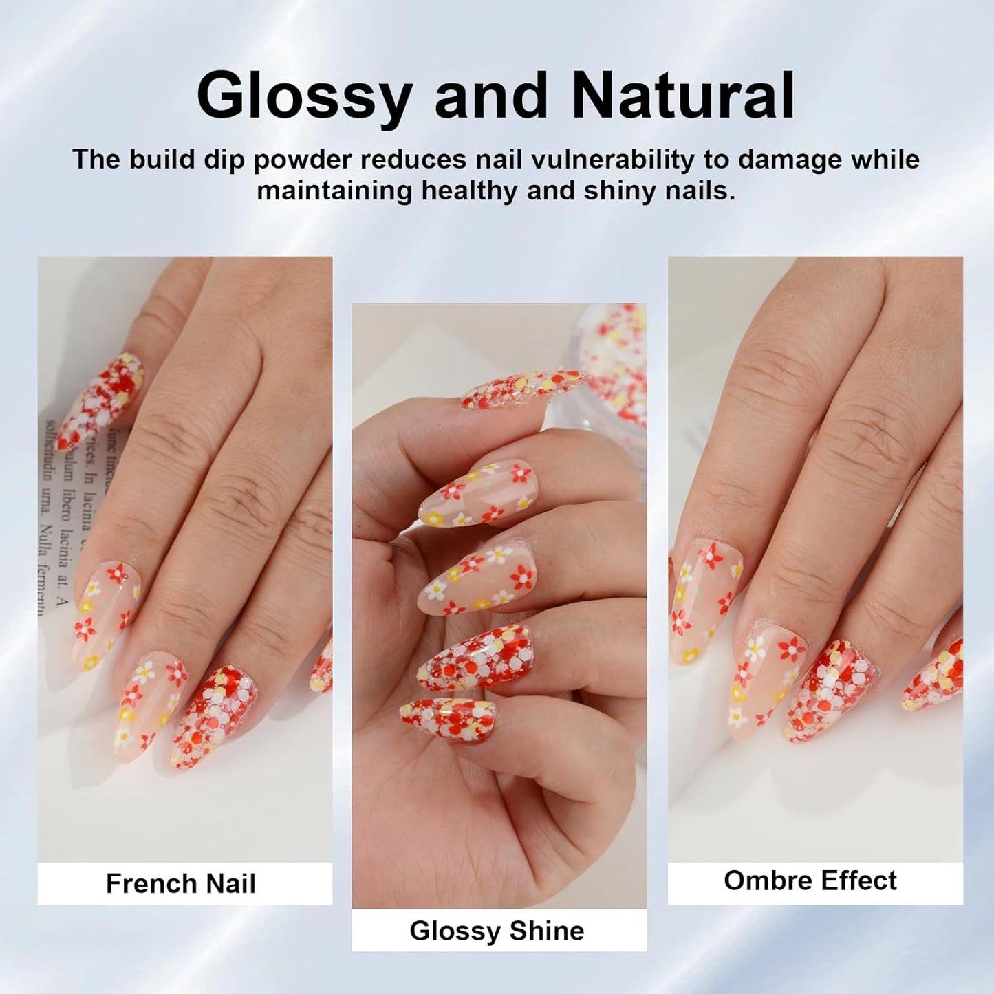 Color Dipping Powder, Red White Yellow Hexagon Sequins Dip powder No Nail Lamp Long Lasting Dip Nail Colors Nail Starter Professional Nail Art Salon Home DIY 1oz