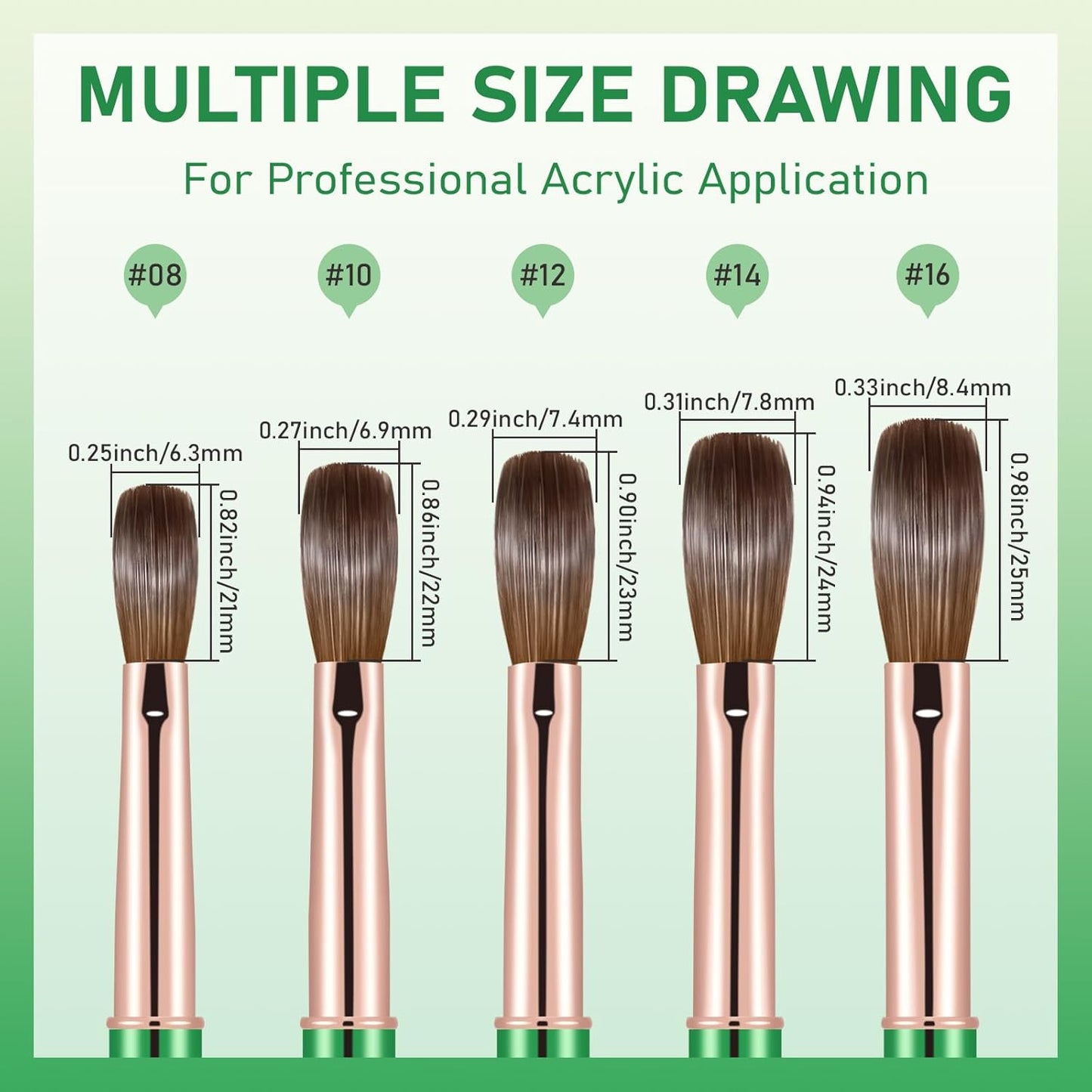 Acrylic Nail Brush Size #14, KEMEISI 100% Pure Kolinsky Nail Art Brushes Sturdy Handle Oval Shaped Acrylic Powder Nail Design Tools for Professional Manicure DIY Home Salon (Green)