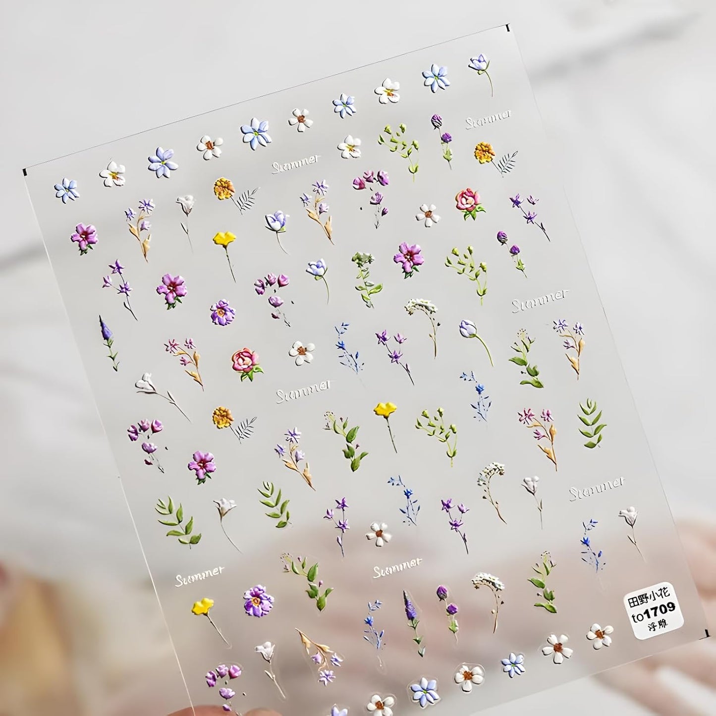 Flower Nail Art Stickers Decals 5D Embossed Self Adhesive Flower Nail Stickers for Nail Art Spring Summer Nail Decals Colorful Floral Nail Supplies Decoration for Women and Girls 2 Sheets