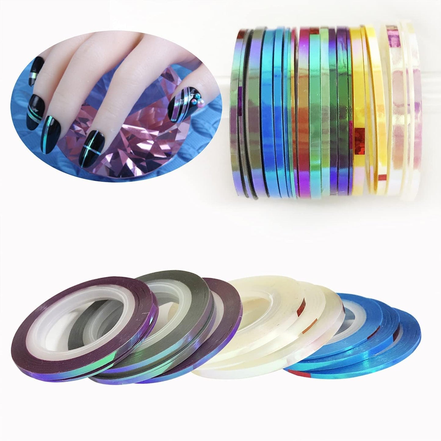 Nail Art Striping Tape Lines Kit 21 pcs 1mm 2mm 3mm Nail Tape Strips for Design DIY Silver Nails Striping Tape (Pink)