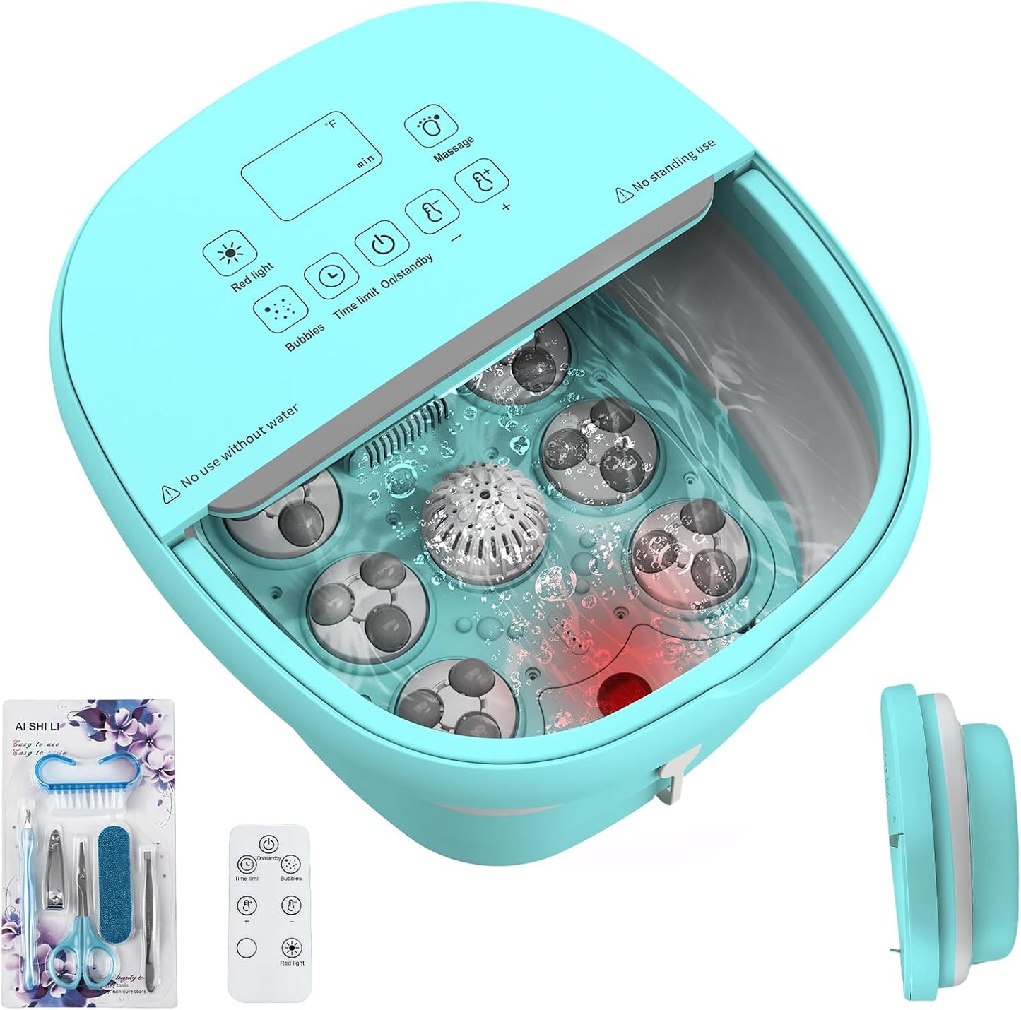 Collapasible Foot Spa Bath Massager with Heat, Pedicure Foot Spa with Bubbles/Timer/Temperature Control, Feet Soak Tub for Home, Office, Relaxation and Stress Relief, Gift for Men and Women (Blue)