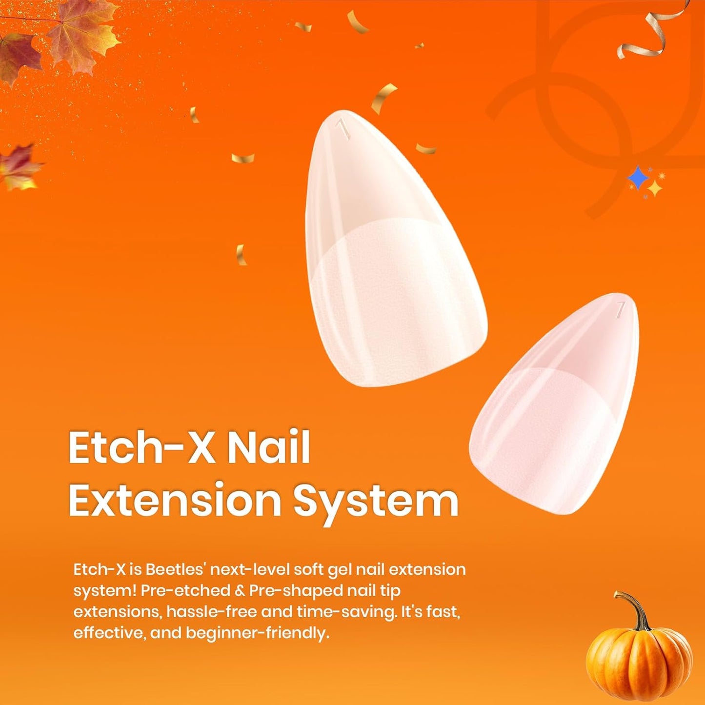 Beetles Extra Short Almond Nail Tips, 12 Sizes 288 PCS Pre-Shaped Clear Full Cover Etch Gel Nail Tips Clear Acrylic Nails Glue on Nails for Girls Women Nail Art Design,Nail Glue Needed