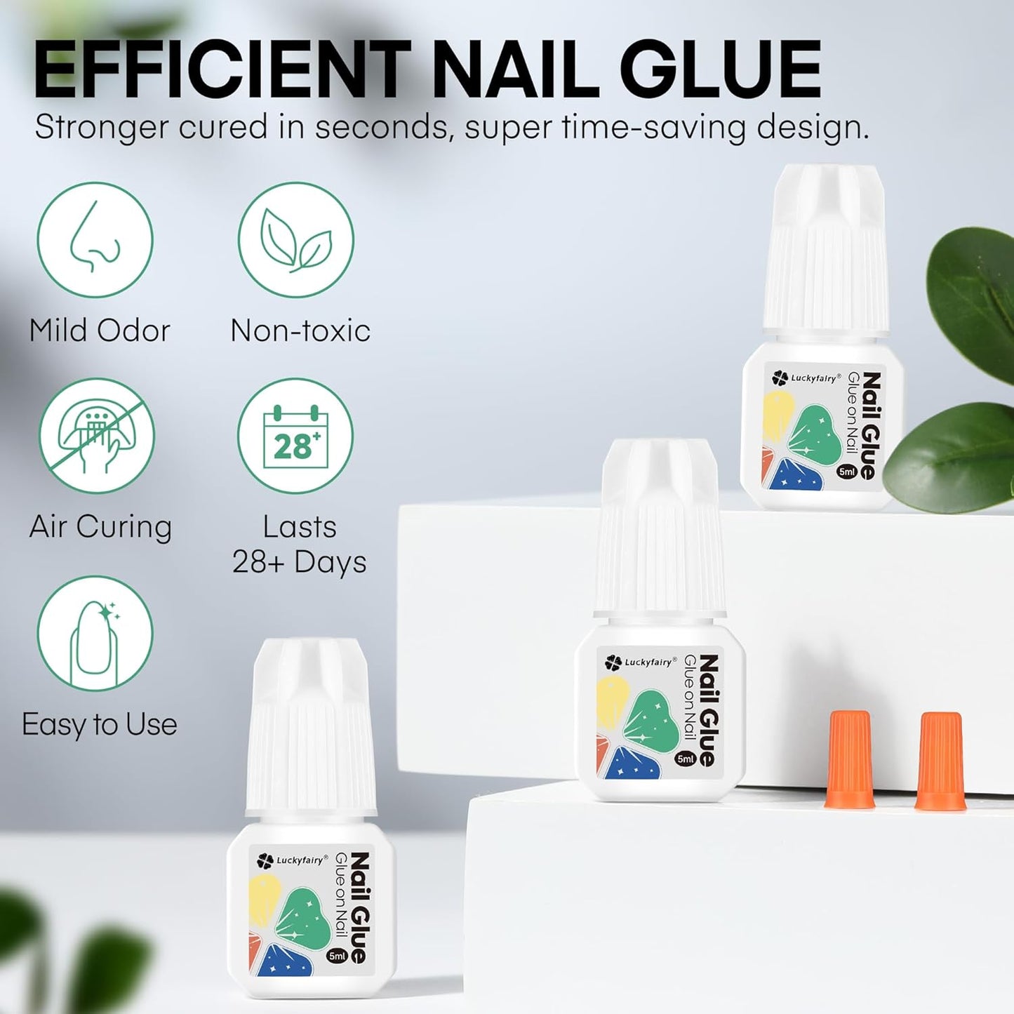 Super Solid Nail Glue for Acrylic Nails Press Ons 5ML*3pcs Professional for Press On Nails, False Nails Tips, Nail Decors, Fast Drying Nail Glue Kit Long Lasting