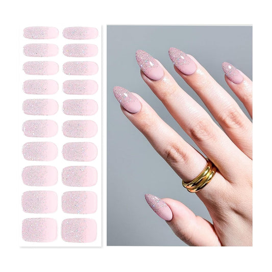 Semi Cured Gel Nail Strips | Built-In Gel Top Coat | UV Light Required | Salon Quality, Easy Application And Removal (Lilac Glitter)