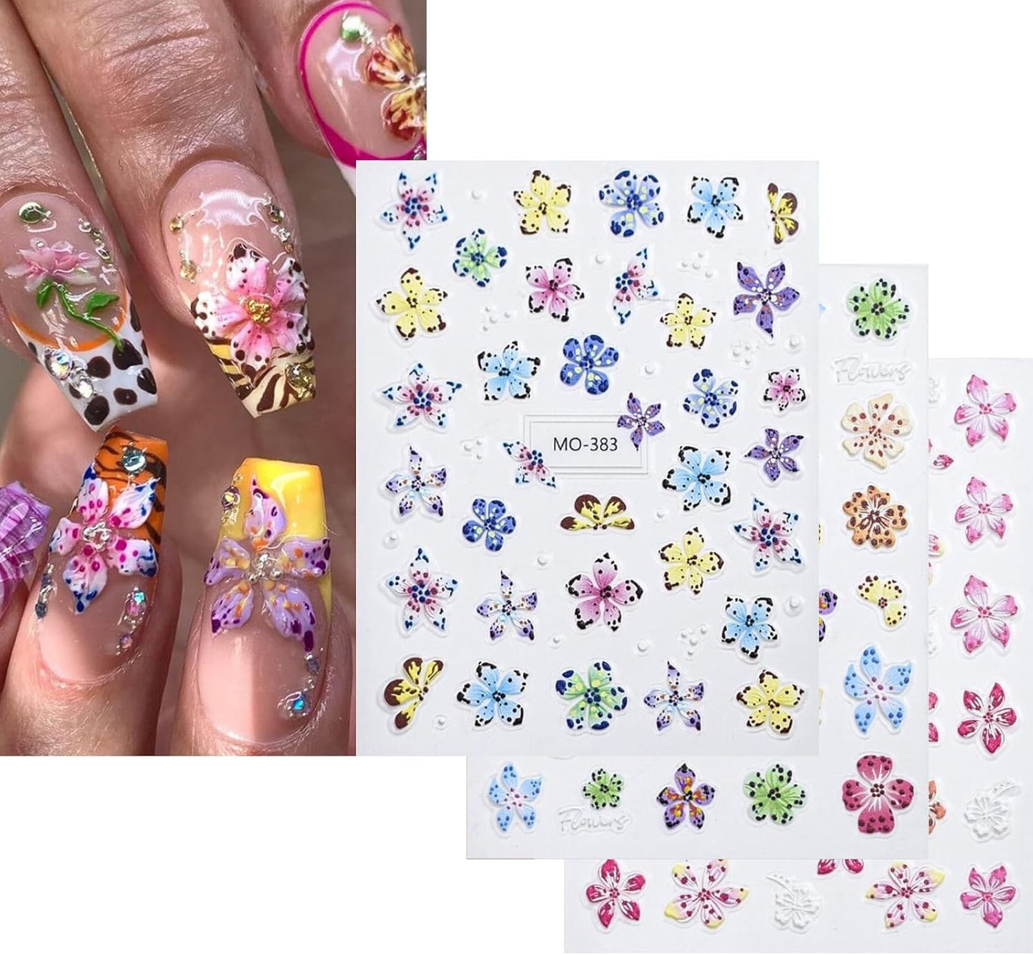 Stickers para Uñas Nail Stickers Self-Adhesive Sticker para Uñas Color 3D Wild Flower Calcomanías Floral Nail Stickers Art Design Accessories Hight Quality 3 Sheets
