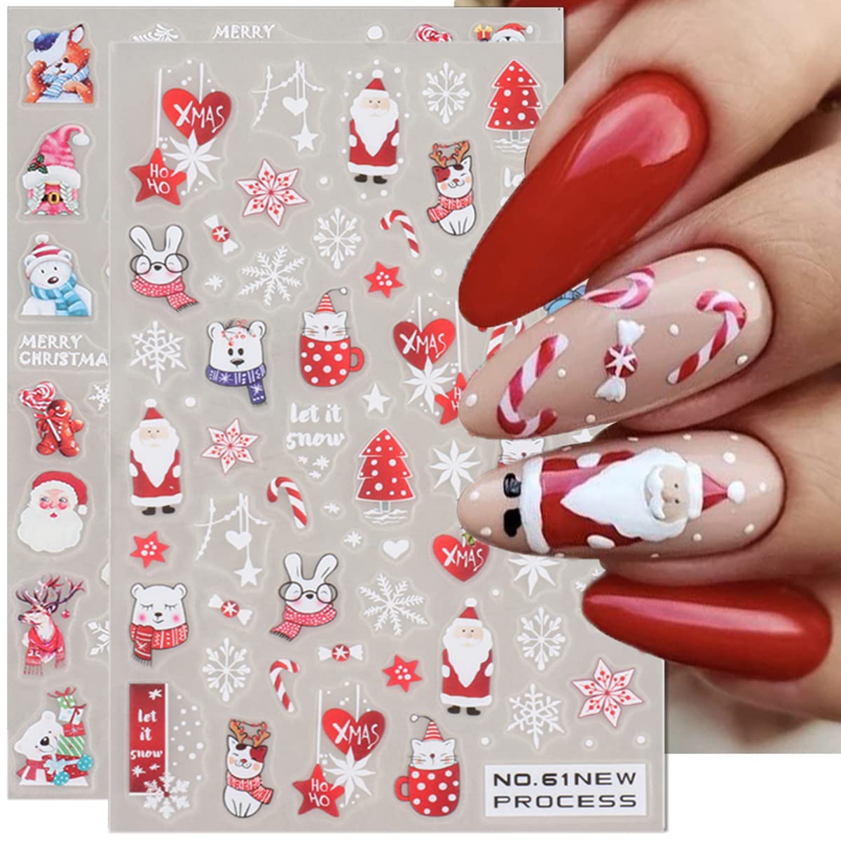 Christmas Nail Art Stickers Decals 6 Sheets Cute Cartoon Snowflake Nail Decals 5D Elk Santa Nail Art Design Xmas Nail Supplies Christmas Manicure Stickers for Nail Art Decorations Holiday DIY Nails