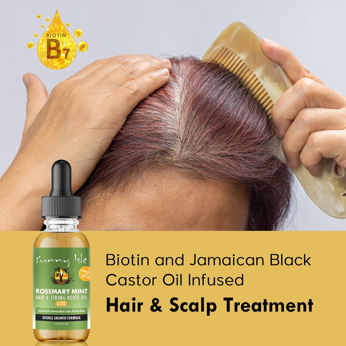 Sunny Isle Rosemary Mint Hair and Strong Roots Oil Lite 2oz | For Light, Thin Hair | Infused with Biotin & Jamaican Black Castor Oil | Nourish Hair Follicles | Dry Scalp, Split Ends
