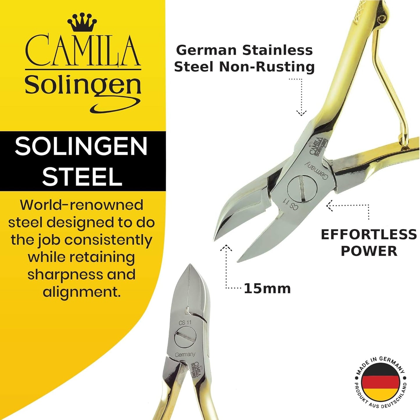 CS11-CS18 Professional 4" Fingernail Toenail Nipper/Clipper/Cutter Manicure and Pedicure Heavy Duty Precision Super Sharp Curved Stainless Steel 15mm Blade Solingen Germany