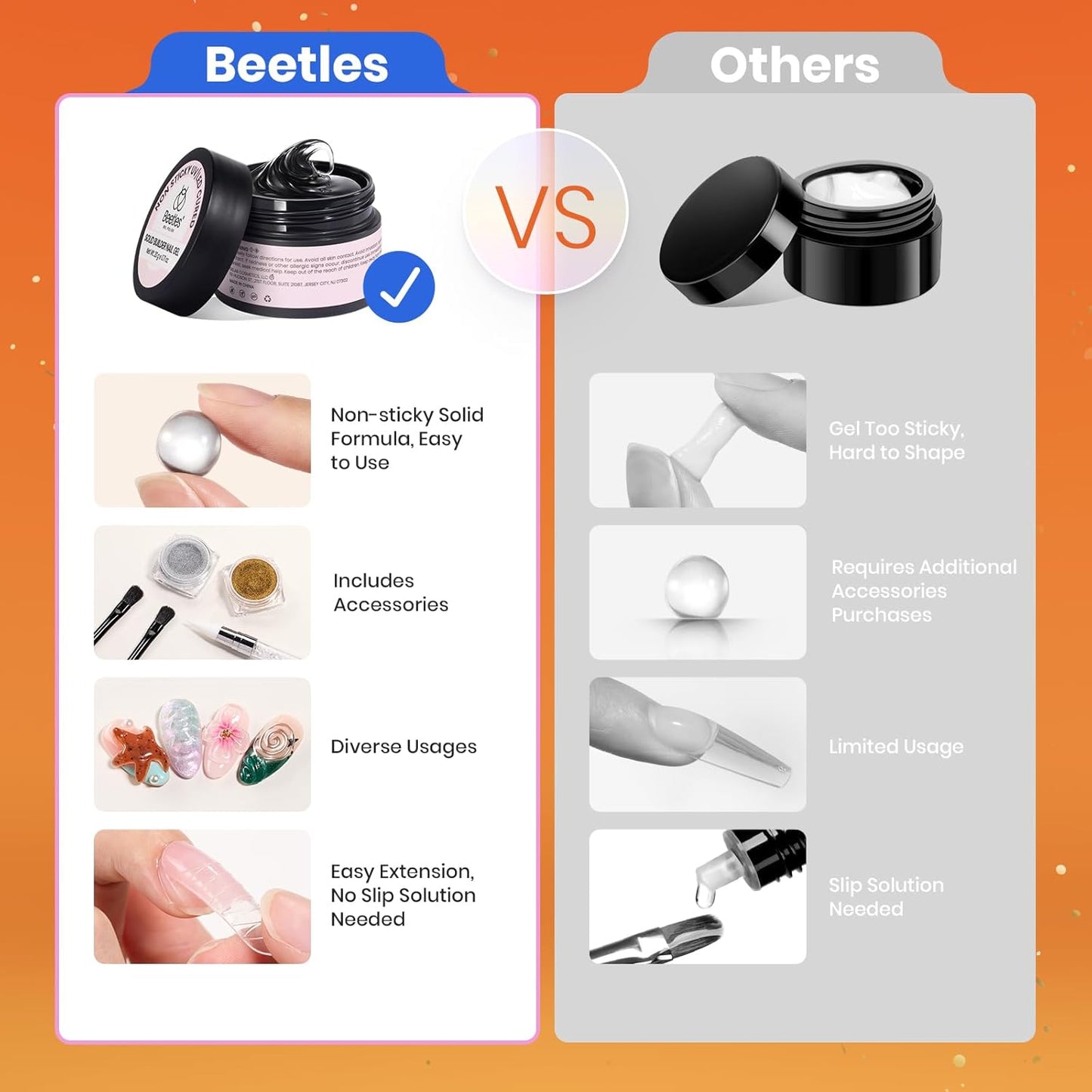 Beetles Solid Builder Nail Gel, 1.06 oz Clear 3D Gel Nail Art Non-Sticky Sculpting Gel, Hard Gel Building Gel with Chrome Nail Powder, Fall Nails Art Sculpture Pen Gift for Women,LED & UV Lamp Needed