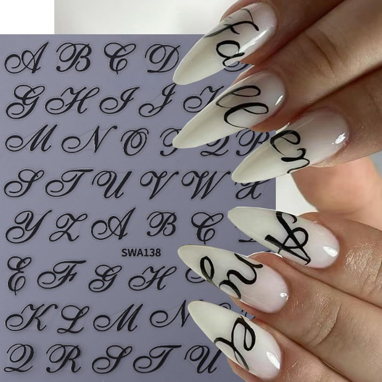 6 Sheets Gothic Nail Art Sticker Decals, Russian Letters Notes Nail Stickers Holiday Nail Decals for Nail Art Black Graffiti Style Design Nail Supplies Elegant Self Adhesive Decals for Women Decor