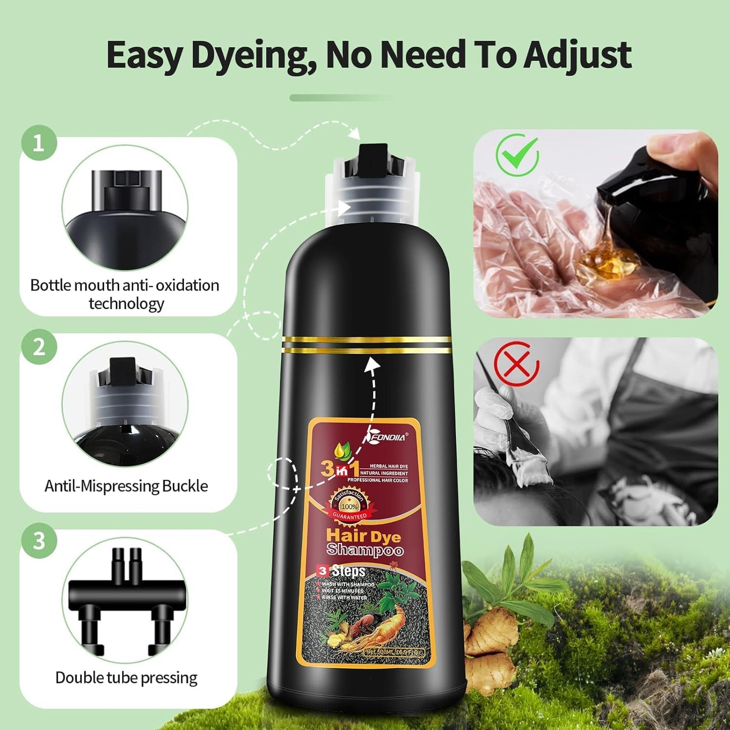 2 Pack Hair Dye shampoo, Leorx Chestnut Brown 3 In 1 Color Shampoo Instant Herbal Coloring Shampoo Refresh Hair For Women&Men - Tintes Para El Cabello Profesional