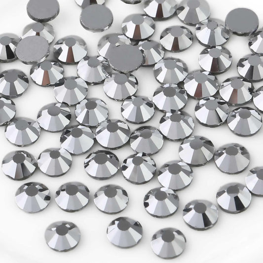 Beadsland 288pcs Flat Back Crystal Rhinestones Round Gems for Nail Art and Craft Glue Fix, Silver Hematite, SS34,7.1-7.3mm