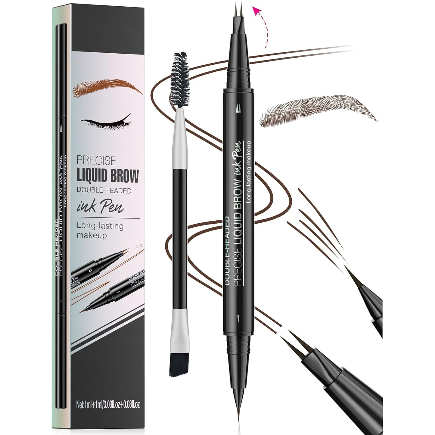 Curved Microblading Eyebrow Pen, Eyebrow Pencil 2-in-1 Dual-Ended Eyebrow Pencil 2-Fork-Tip and Single Tip Creates Natural Eyebrows Waterproof Long-lasting(Dark Brown)